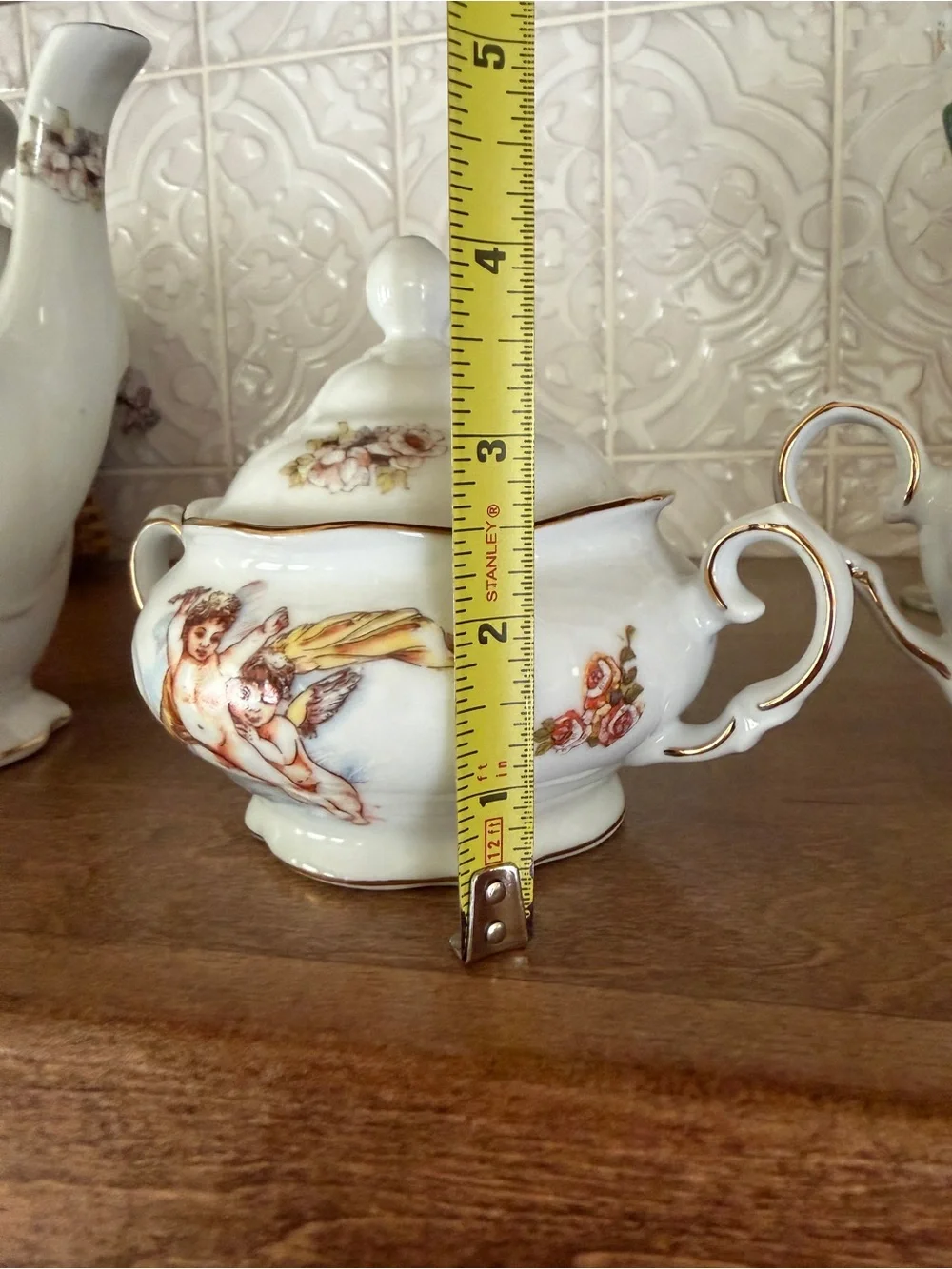Porcelain Cherub Tea Set - White with Gold Trim